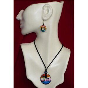 Peruvian Ceramic Earring & Pendant Set - Dolphins - NEW